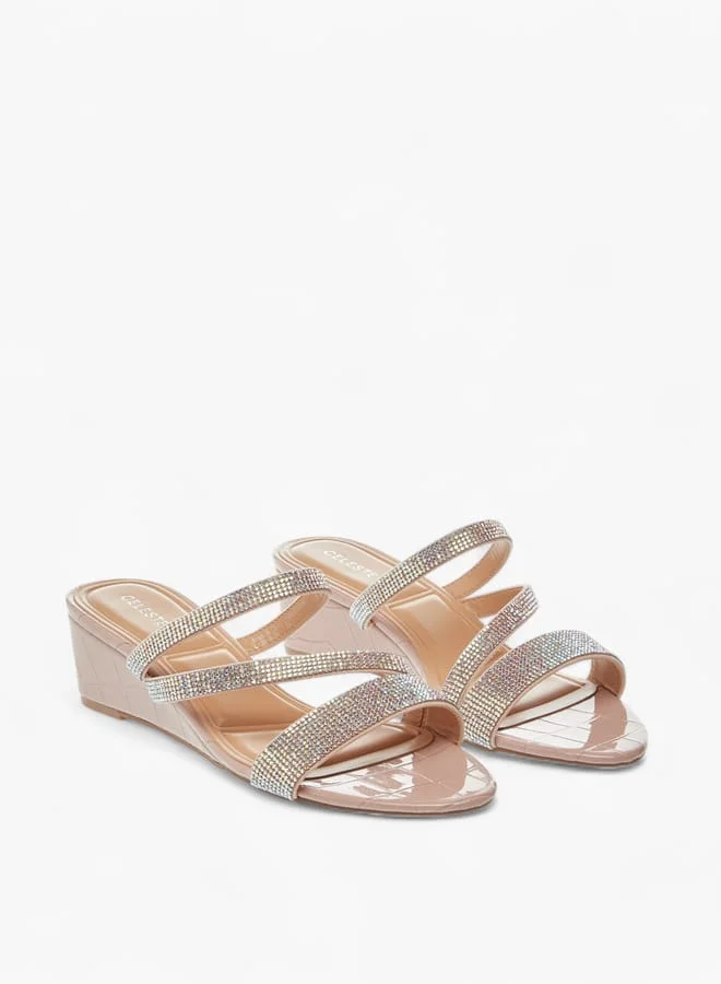 سيليست صنادل نسائية بكعب ويدج بحزام مرصع سهل الارتداء