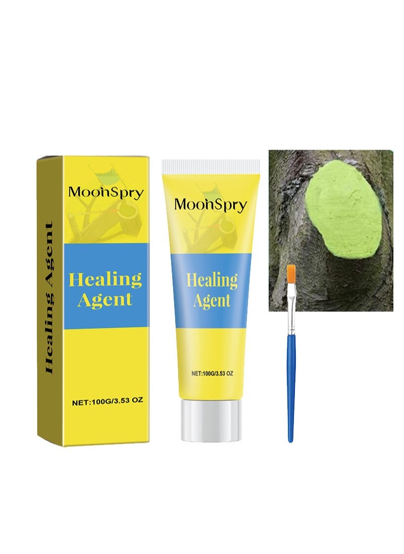 MOONSPRY - Tree Healing Agent，Tree Wound Pruning Sealer，Tree Grafting Paste， Bonsai Cut Paste， Pruning Sealer， Plant Grafting Paste Smear Tree Repair Ointment Agent Repair Tools （With Brush，100g） - Image 1