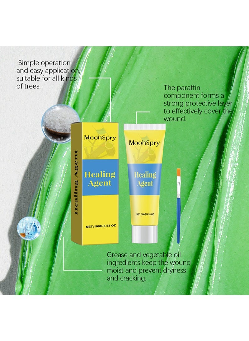 MOONSPRY - Tree Healing Agent，Tree Wound Pruning Sealer，Tree Grafting Paste， Bonsai Cut Paste， Pruning Sealer， Plant Grafting Paste Smear Tree Repair Ointment Agent Repair Tools （With Brush，100g） - Image 1