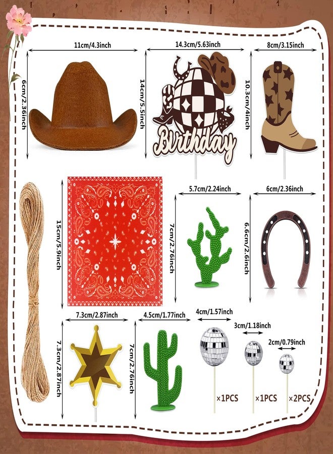 KEEPARTY Cowboy Birthday Cake Topper Cowboy Cowgirl Hat Scarf Western Rodeo Theme Decoration for Birthday Baby Shower Western Theme Party Favors Supplies (Brown) - Image 2