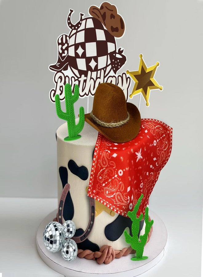 KEEPARTY Cowboy Birthday Cake Topper Cowboy Cowgirl Hat Scarf Western Rodeo Theme Decoration for Birthday Baby Shower Western Theme Party Favors Supplies (Brown) - Image 3