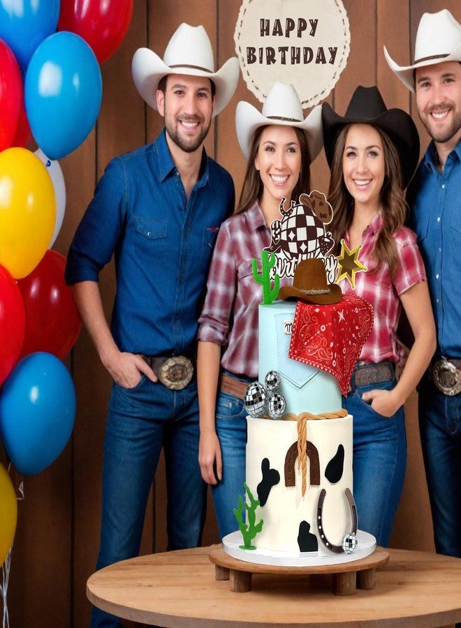 KEEPARTY Cowboy Birthday Cake Topper Cowboy Cowgirl Hat Scarf Western Rodeo Theme Decoration for Birthday Baby Shower Western Theme Party Favors Supplies (Brown) - Image 4