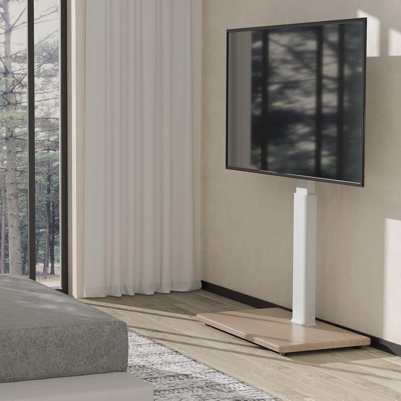 Hamood Universal TV Stand for 40-75 Inch Flat/Curved Screens, Height Adjustable (50"-56"), VESA 100x100mm to 600x400mm, Up to 110 lbs, with Media Shelf, Elegant White HMD-1504 - Image 1