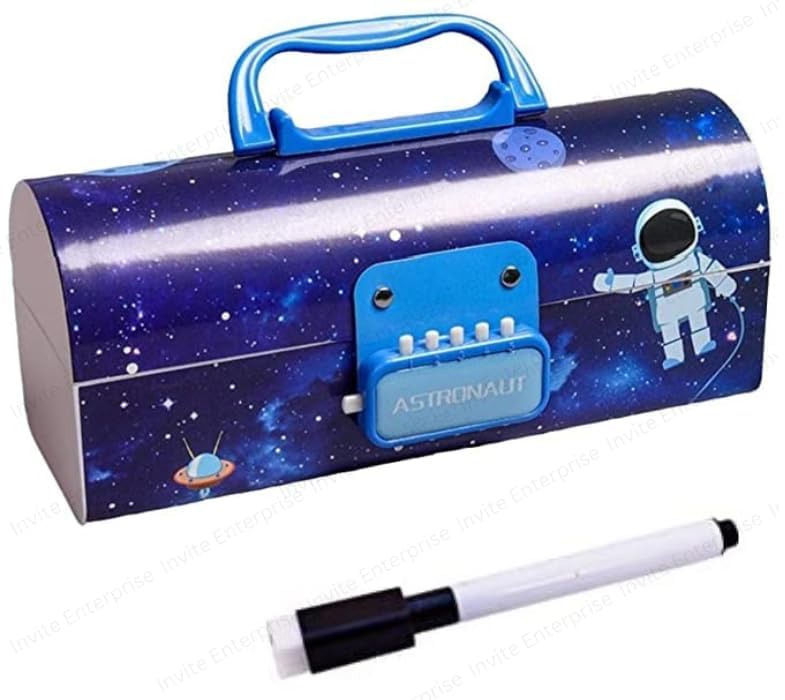 Rahasya Enterprise Pencil Box with Code Lock Pen Case Kids Pencil case Style Password Lock Pencil Box Case Multi-Layer Pencil Box for Boys Girls (Astronaut Blue Password Pencil Box) - Image 1