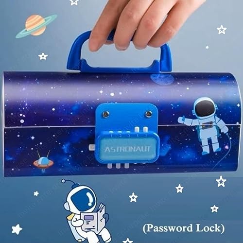 Rahasya Enterprise Pencil Box with Code Lock Pen Case Kids Pencil case Style Password Lock Pencil Box Case Multi-Layer Pencil Box for Boys Girls (Astronaut Blue Password Pencil Box) - Image 3