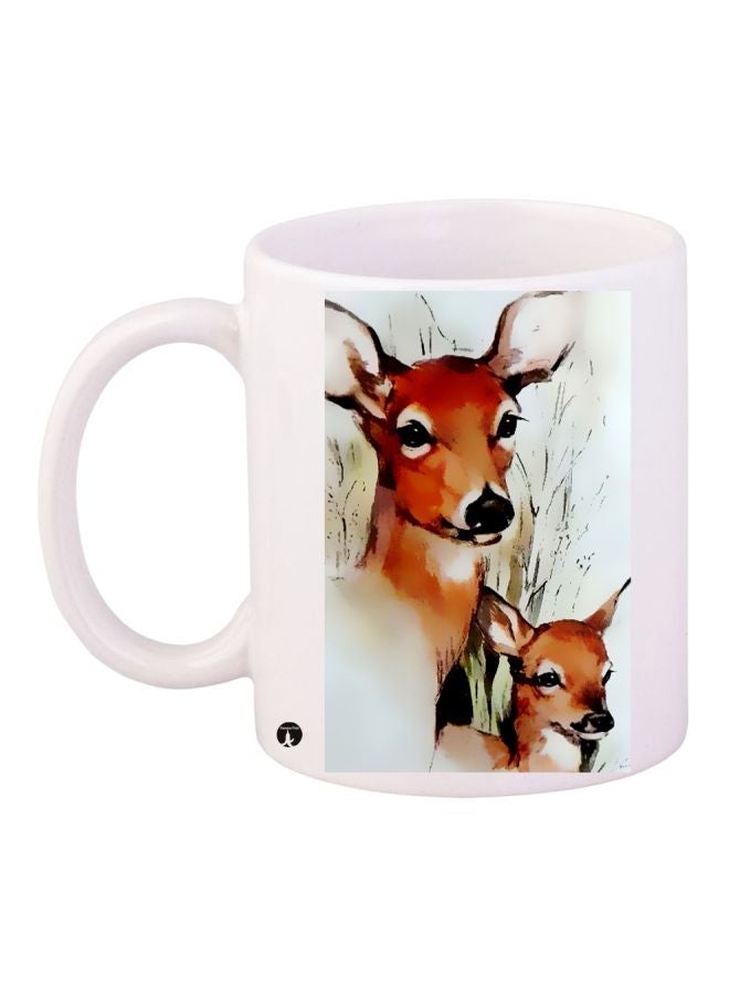 Deer Printed Coffee Mug White/Brown/Black 11ounce