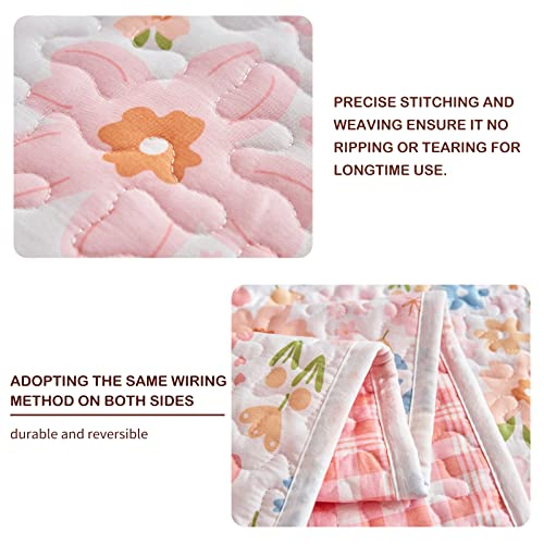 Joyreap 3 Pieces Cotton Quilt Set for Girls, Full/Queen Size Floral Pink Flowers Design, Cozy Lightweight Quilt Bedspread Bed Cover for All Season, 1 Quilt and 2 Pillow Shams- 90x90 inches - Image 5