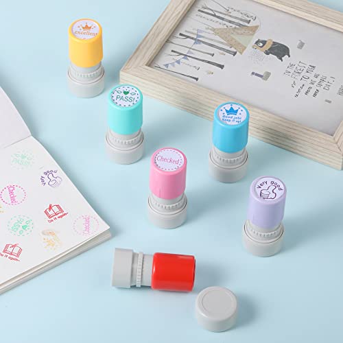 Hmseng Teacher Stamps,6 Self-Ink Flash Stamp Set, Multicolor Teacher Stamps Set for Grading Classroom,Teacher Supplies for Homework-Colers - Image 3