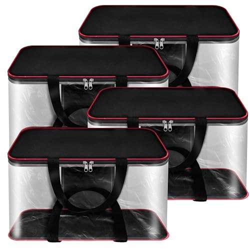 SNDIA 4 Pack Nylon 33 L PVC Transparent Clothes storage Bags/Saree Covers with Zip for Storage Specially Design for Woman Dresses,Sarees,Lehngas for Wardrobe Organizer(RedBlack, 39x34x21cm) - Image 1