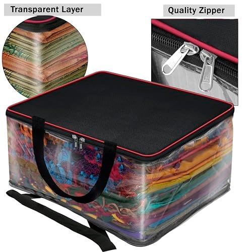 SNDIA 4 Pack Nylon 33 L PVC Transparent Clothes storage Bags/Saree Covers with Zip for Storage Specially Design for Woman Dresses,Sarees,Lehngas for Wardrobe Organizer(RedBlack, 39x34x21cm) - Image 5