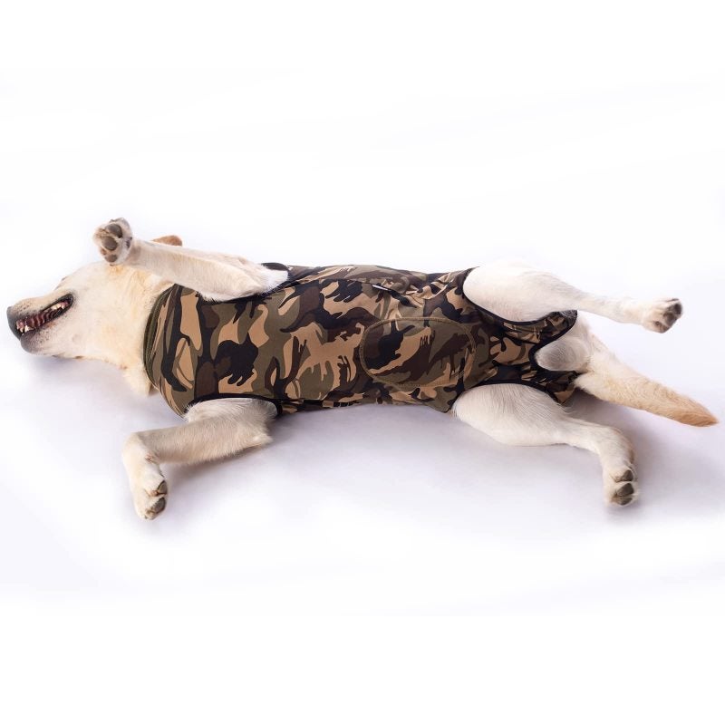 Dog Onesie: Camouflage Size 34 Breathable & Soft Cotton Spandex - Cone Alternative Surgical Recovery Suit for Medium to Large Breed Dogs Post-Surgery, Home & Outdoor Use - Image 4