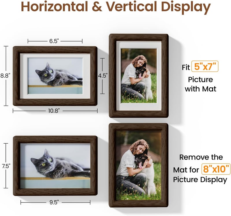 Heimlove 8x10 Picture Frame Natural Oak Wood From California-USA Walnut Color Finished with Real Tempered Glass, Handcrafted 8 x 10 Photo Frame Matted to 5x7 Wedding,Family,Graduation Picture on Table & Wall - Image 5