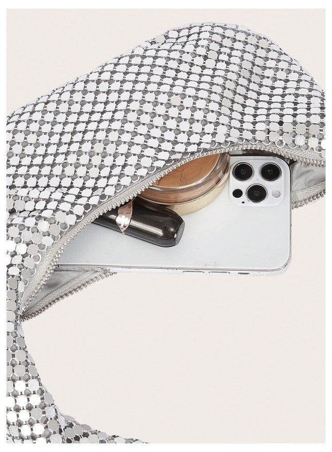 MakeMeChic Women's Metallic Glitter Sequin Underarm Bag Party Evening Hobo Handbags Silver One Size - Image 4