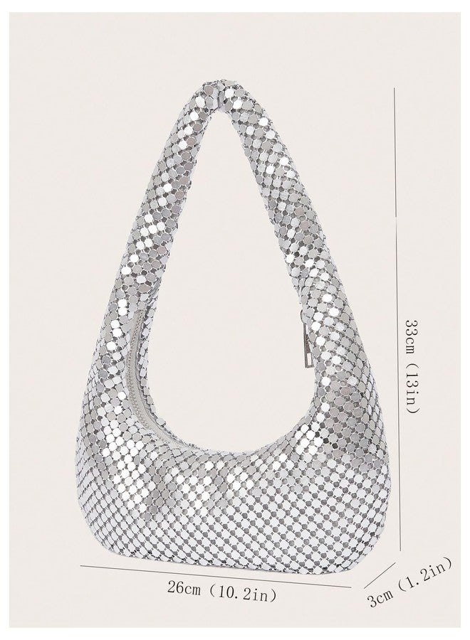 MakeMeChic Women's Metallic Glitter Sequin Underarm Bag Party Evening Hobo Handbags Silver One Size - Image 5