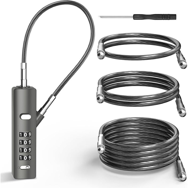 Cable Lock, Steel Cable 4-Digit Combination Lock, Adjustable with 3 Different Lengths Cables for Bikes, File Cabinets, Wardrobes, Small Doors, etc (Gun-Grey 1 Pack) - Image 1