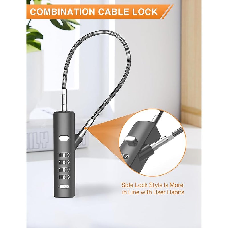 Cable Lock, Steel Cable 4-Digit Combination Lock, Adjustable with 3 Different Lengths Cables for Bikes, File Cabinets, Wardrobes, Small Doors, etc (Gun-Grey 1 Pack) - Image 5