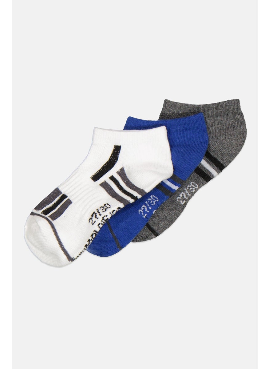 Sergio Tacchini Kids Boy 3 Pair Brand Logo Ankle Socks, Blue  - Image 2