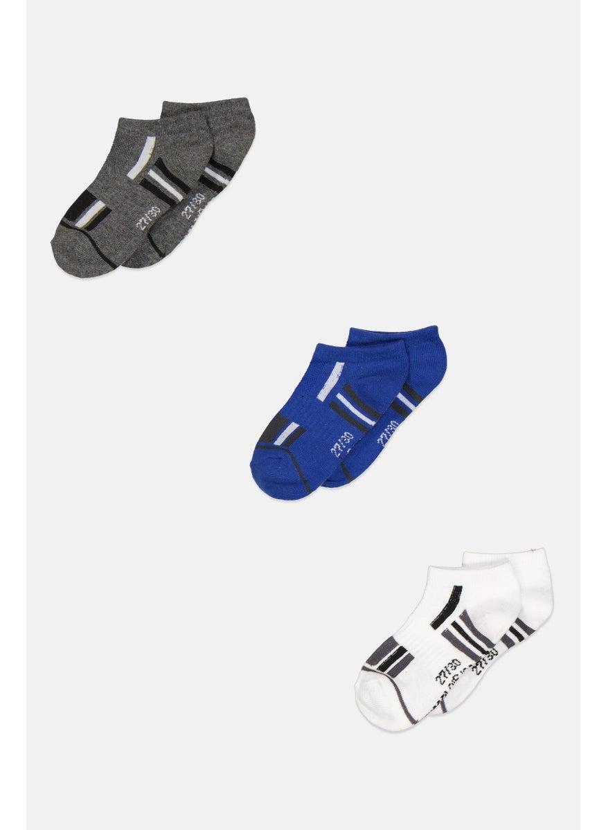 Sergio Tacchini Kids Boy 3 Pair Brand Logo Ankle Socks, Blue  - Image 1