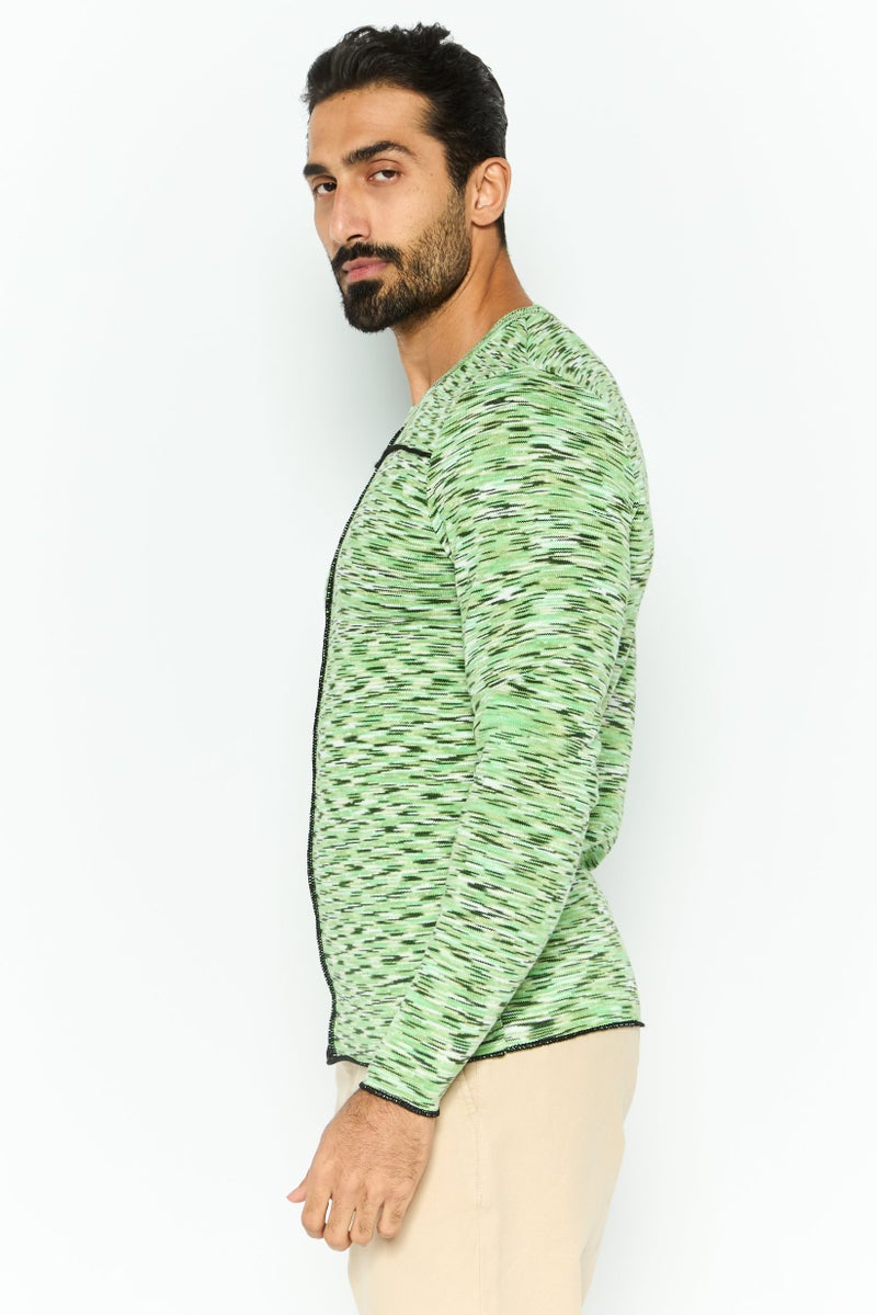 Asos Design Men Round Neck Allover Print Long Sleeves Top, Green - Image 3