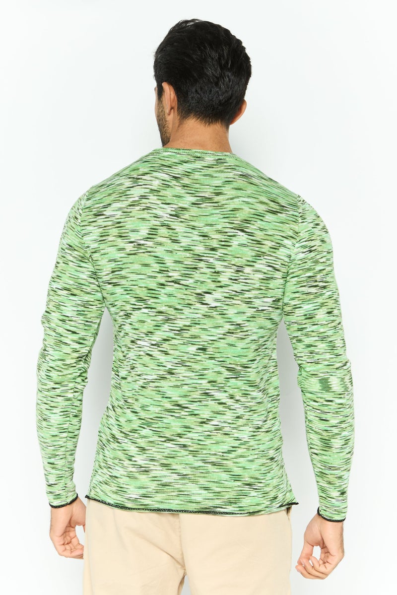 Asos Design Men Round Neck Allover Print Long Sleeves Top, Green - Image 4