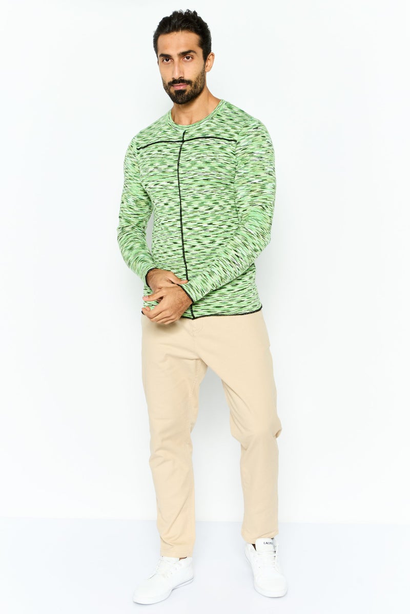 Asos Design Men Round Neck Allover Print Long Sleeves Top, Green - Image 2