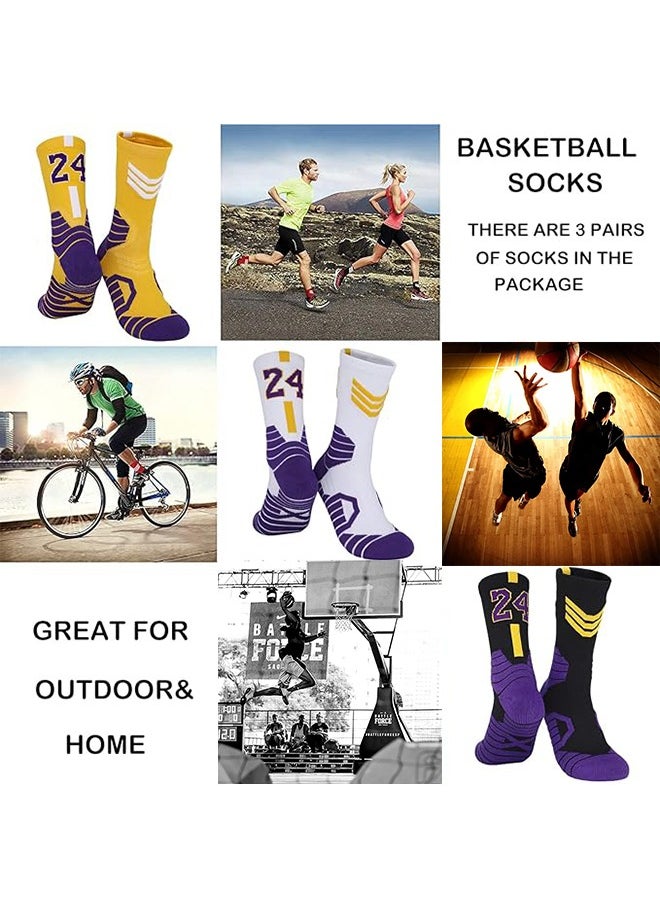 Generic - 3 Pairs Basketball Socks Athletic Running Socks Compression Cushion Sports Socks Gifts for Men Women - Image 1