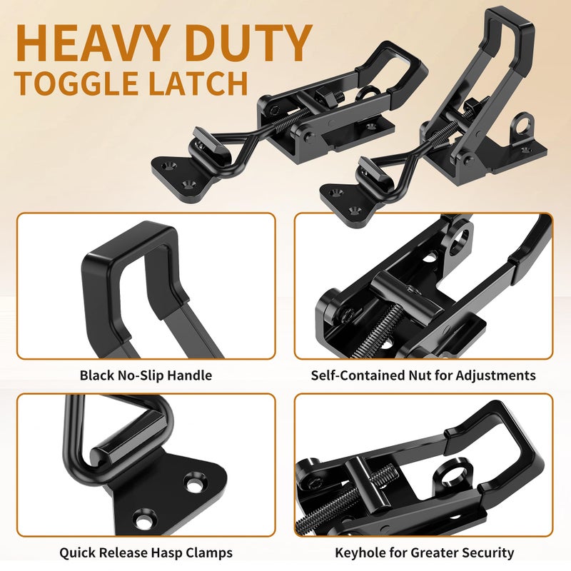 REDOVANT 4Pack Heavy Duty Toggle Clamp Latch,4003 Style 1320lbs Capacity Pull Clamp Black Adjustable Quick Release Hasp Clamps for Smoker Cabinet Boxes Case Trunk Jig,Metal Toggle Latch Catch Set - Image 3