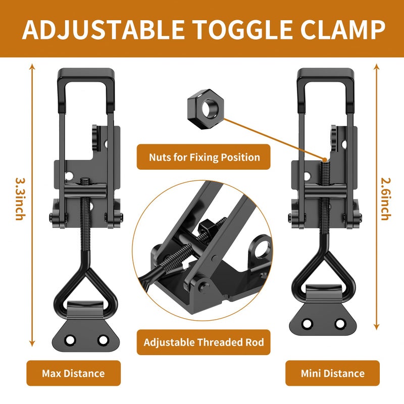 REDOVANT 4Pack Heavy Duty Toggle Clamp Latch,4003 Style 1320lbs Capacity Pull Clamp Black Adjustable Quick Release Hasp Clamps for Smoker Cabinet Boxes Case Trunk Jig,Metal Toggle Latch Catch Set - Image 4