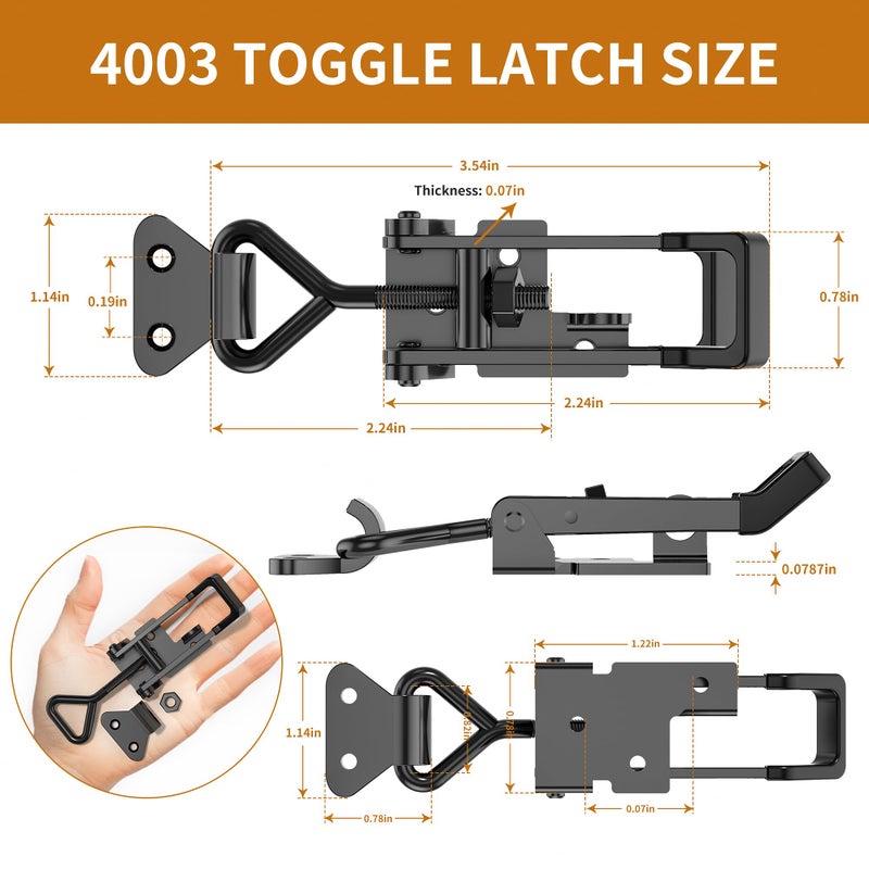 REDOVANT 4Pack Heavy Duty Toggle Clamp Latch,4003 Style 1320lbs Capacity Pull Clamp Black Adjustable Quick Release Hasp Clamps for Smoker Cabinet Boxes Case Trunk Jig,Metal Toggle Latch Catch Set - Image 2