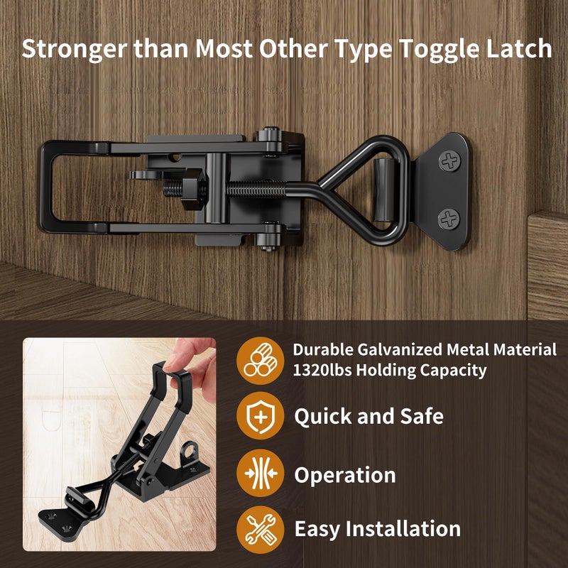 REDOVANT 4Pack Heavy Duty Toggle Clamp Latch,4003 Style 1320lbs Capacity Pull Clamp Black Adjustable Quick Release Hasp Clamps for Smoker Cabinet Boxes Case Trunk Jig,Metal Toggle Latch Catch Set - Image 5