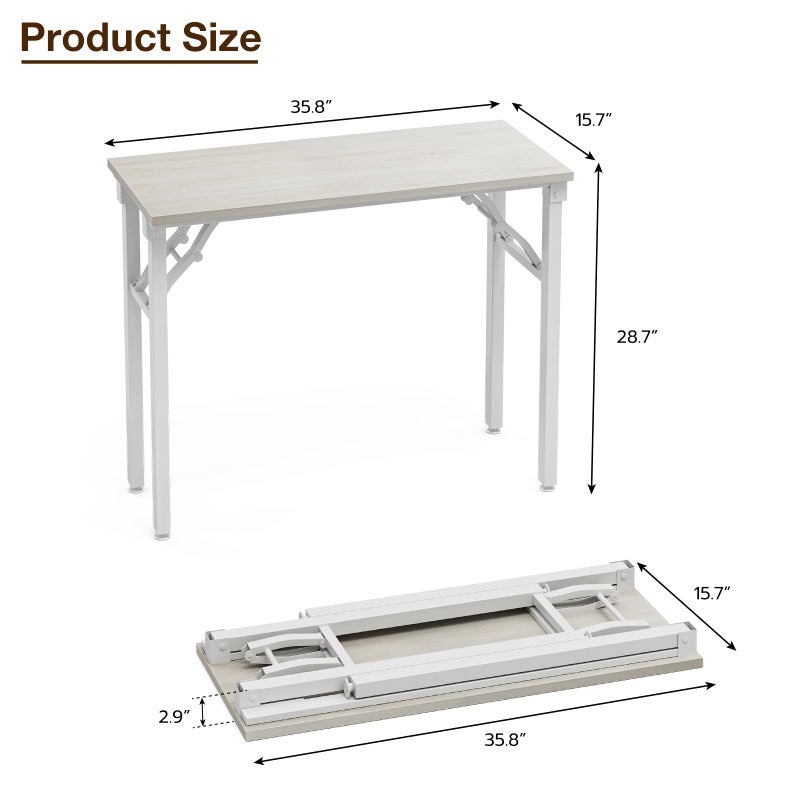 TEMI Small Computer Desk Folding Table - 35.8" Foldable Office Desk, No Assembly, Perfect for Small Spaces in Bedroom, Dorm, or Apartment, Portable Mini Desk or Study Table Compact Design, White Ash - Image 2