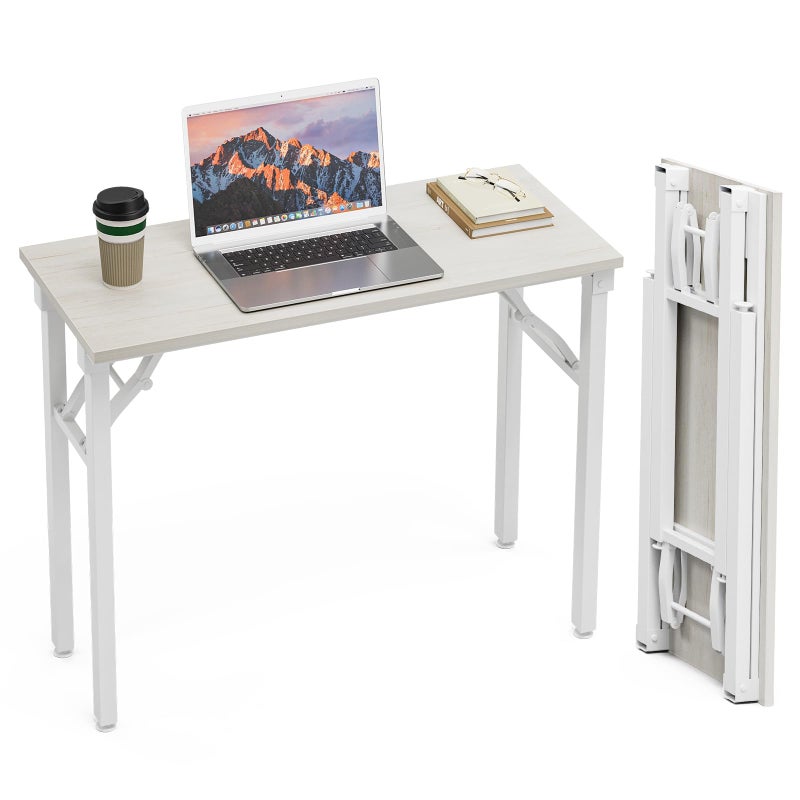 TEMI Small Computer Desk Folding Table - 35.8" Foldable Office Desk, No Assembly, Perfect for Small Spaces in Bedroom, Dorm, or Apartment, Portable Mini Desk or Study Table Compact Design, White Ash - Image 1