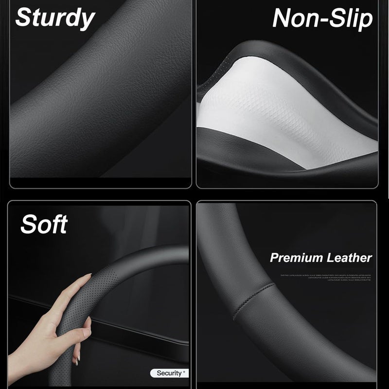 XHRING Black Leather Steering Wheel Cover for Kia Models - Image 5