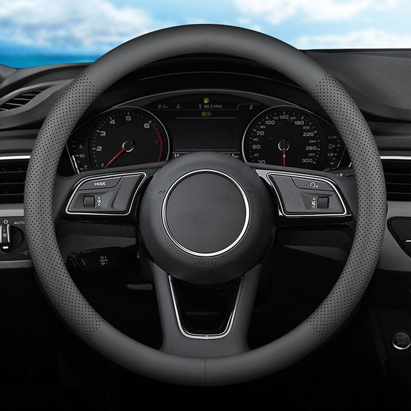 XHRING Black Leather Steering Wheel Cover for Kia Models - Image 1