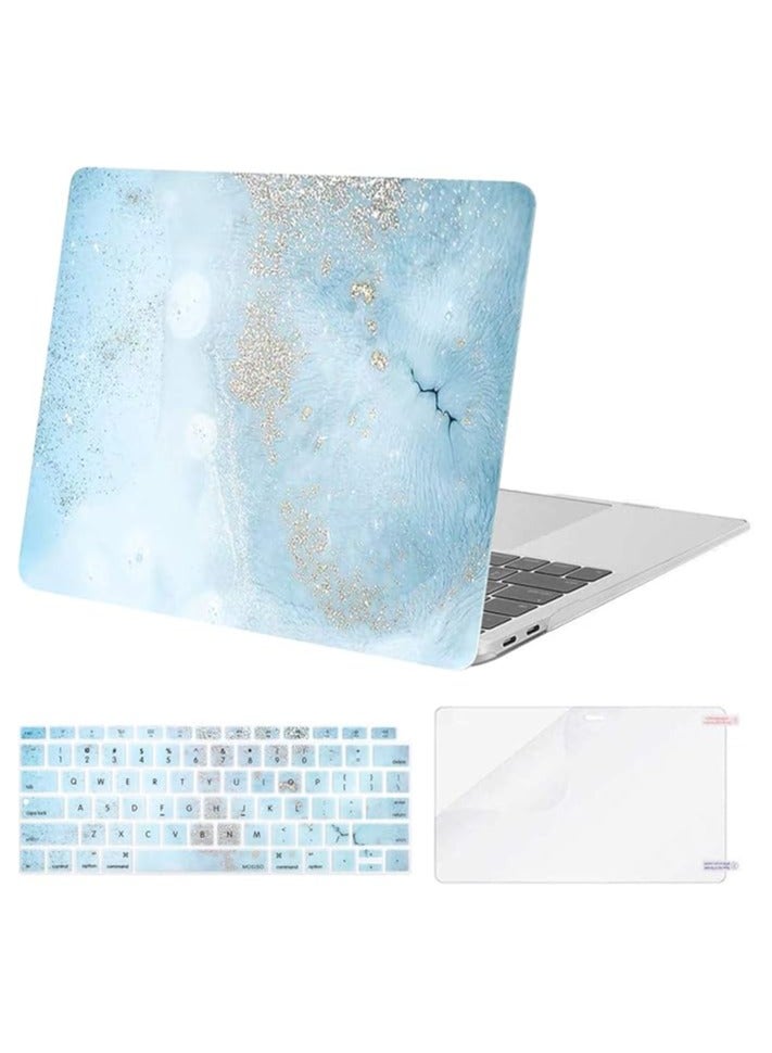 erorex Compatible with MacBook Air 13 inch Case 2022 2021 2020 2019 2018 Release A2337 M1 A2179 A1932 Retina Display, Plastic Pattern Hard Shell Case&Keyboard Cover&Screen Protector, Mint Blue Marble - Image 1