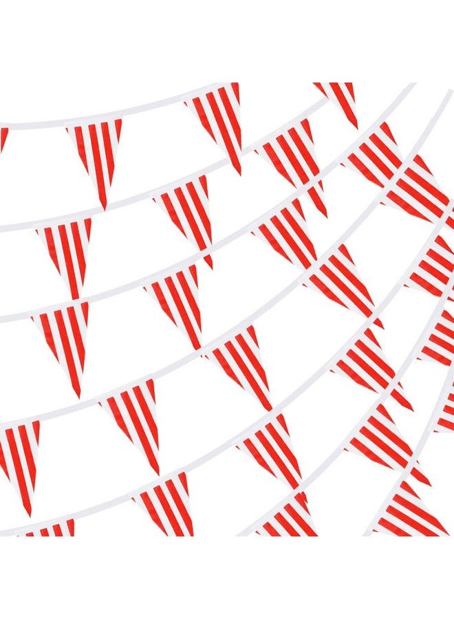 RUBFAC 170ft 120pcs Red and White Striped Pennant Banner, Carnival Circus Decorations Supplies, String Triangle Bunting Flags, Kids Birthday, New Year Eve Celebration Supplies - Image 1