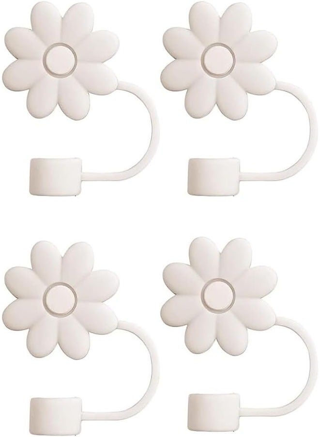 4 Pcs Flower Straw Covers Toppers for Stan-ley Cups 30&40 Oz Tumbler Accessories Silicone Straw Caps Reusable Straw Tips Protectors for Stan-ley Cup 10mm 0.4 inch Straws (white)  - Image 2
