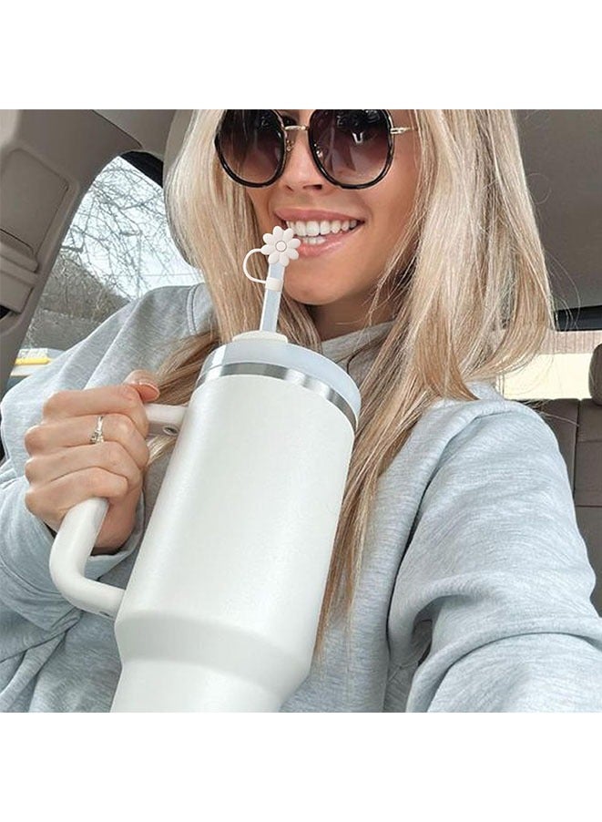 4 Pcs Flower Straw Covers Toppers for Stan-ley Cups 30&40 Oz Tumbler Accessories Silicone Straw Caps Reusable Straw Tips Protectors for Stan-ley Cup 10mm 0.4 inch Straws (white)  - Image 4