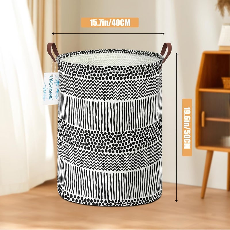LANGYASHAN Laundry Basket Canvas Fabric Collapsible Organizer Basket for Storage Bin Toy Bins Gift Baskets Bedroom Clothes Children Nursery Hamper (Black line) - Image 2