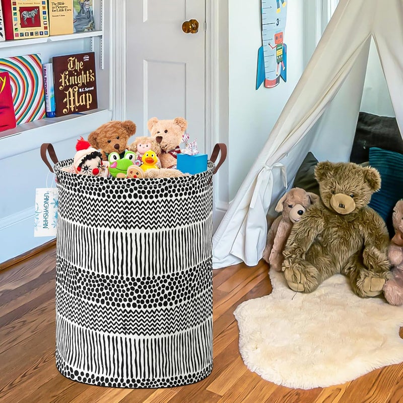 LANGYASHAN Laundry Basket Canvas Fabric Collapsible Organizer Basket for Storage Bin Toy Bins Gift Baskets Bedroom Clothes Children Nursery Hamper (Black line) - Image 5