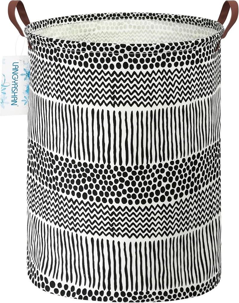 LANGYASHAN Laundry Basket Canvas Fabric Collapsible Organizer Basket for Storage Bin Toy Bins Gift Baskets Bedroom Clothes Children Nursery Hamper (Black line) - Image 1