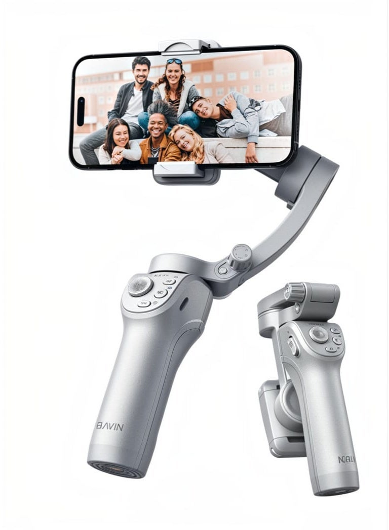 Bavin AP30 Foldable 3-Axis Smartphone Gimbal Stabilizer with Tripod, Fill Light, and AI-Powered Smart Face Tracking - Image 1