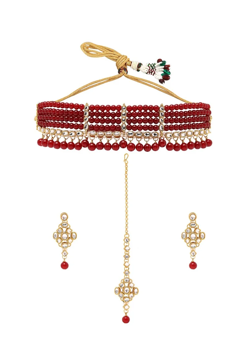 Priyaasi Kundan-Studded  Beaded Jewellery Set