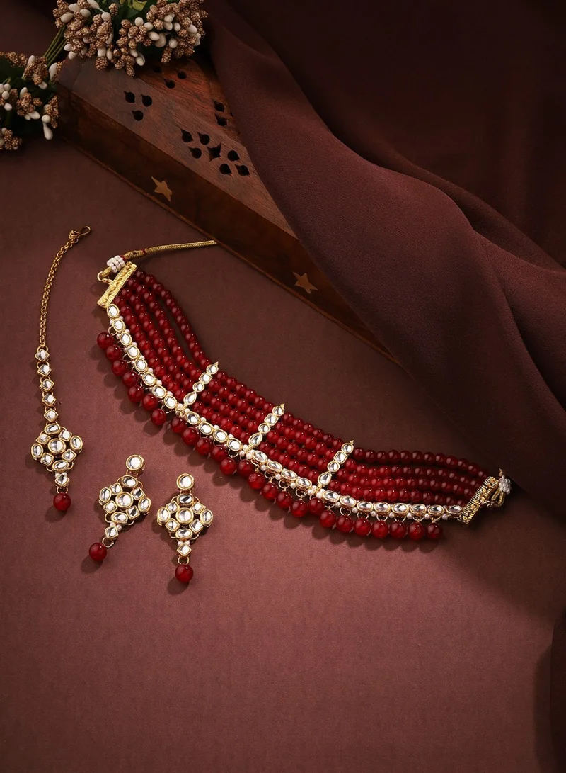 Priyaasi Kundan-Studded  Beaded Jewellery Set