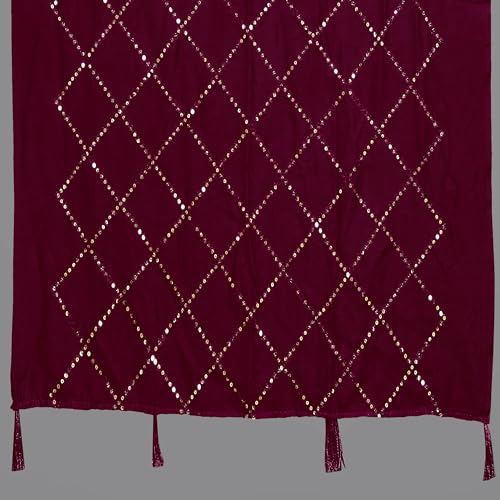 KEMZA Women's Embroidered Cotton Mirror Dupatta (Maroon) in Checks Pattern - Image 5