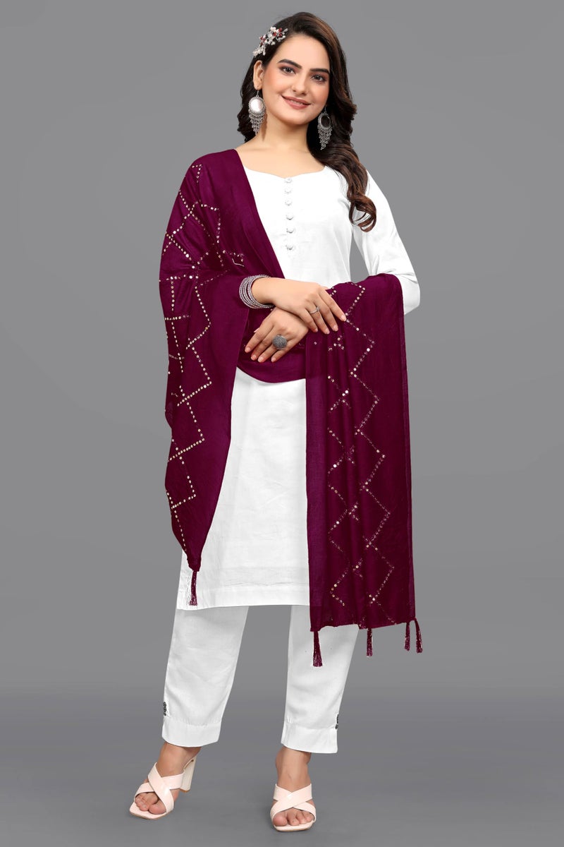 KEMZA Women's Embroidered Cotton Mirror Dupatta (Maroon) in Checks Pattern - Image 2