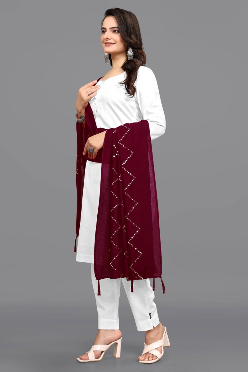 KEMZA Women's Embroidered Cotton Mirror Dupatta (Maroon) in Checks Pattern - Image 4