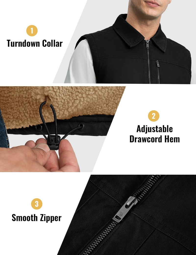 Rdruko Men's Black Winter Vest Outerwear Warm Fleece Sherpa Lined Casual Work Vest, Black, XL - Image 5
