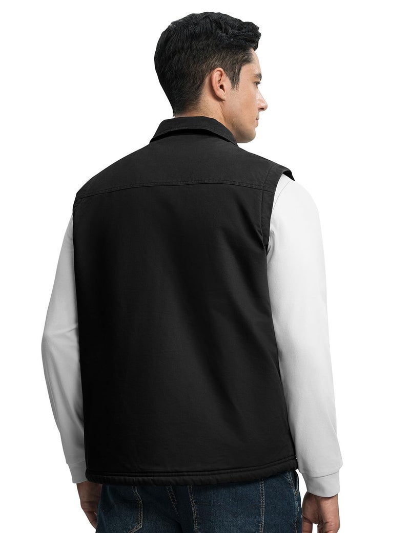 Rdruko Men's Black Winter Vest Outerwear Warm Fleece Sherpa Lined Casual Work Vest, Black, XL - Image 3