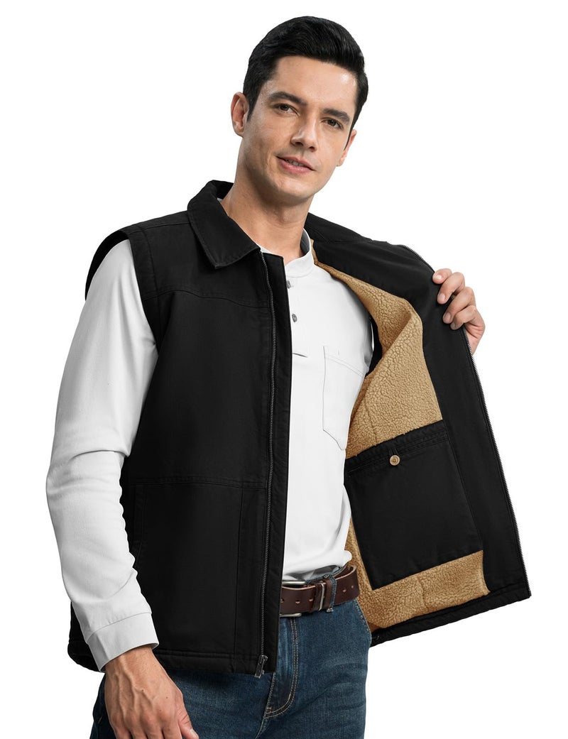 Rdruko Men's Black Winter Vest Outerwear Warm Fleece Sherpa Lined Casual Work Vest, Black, XL - Image 2